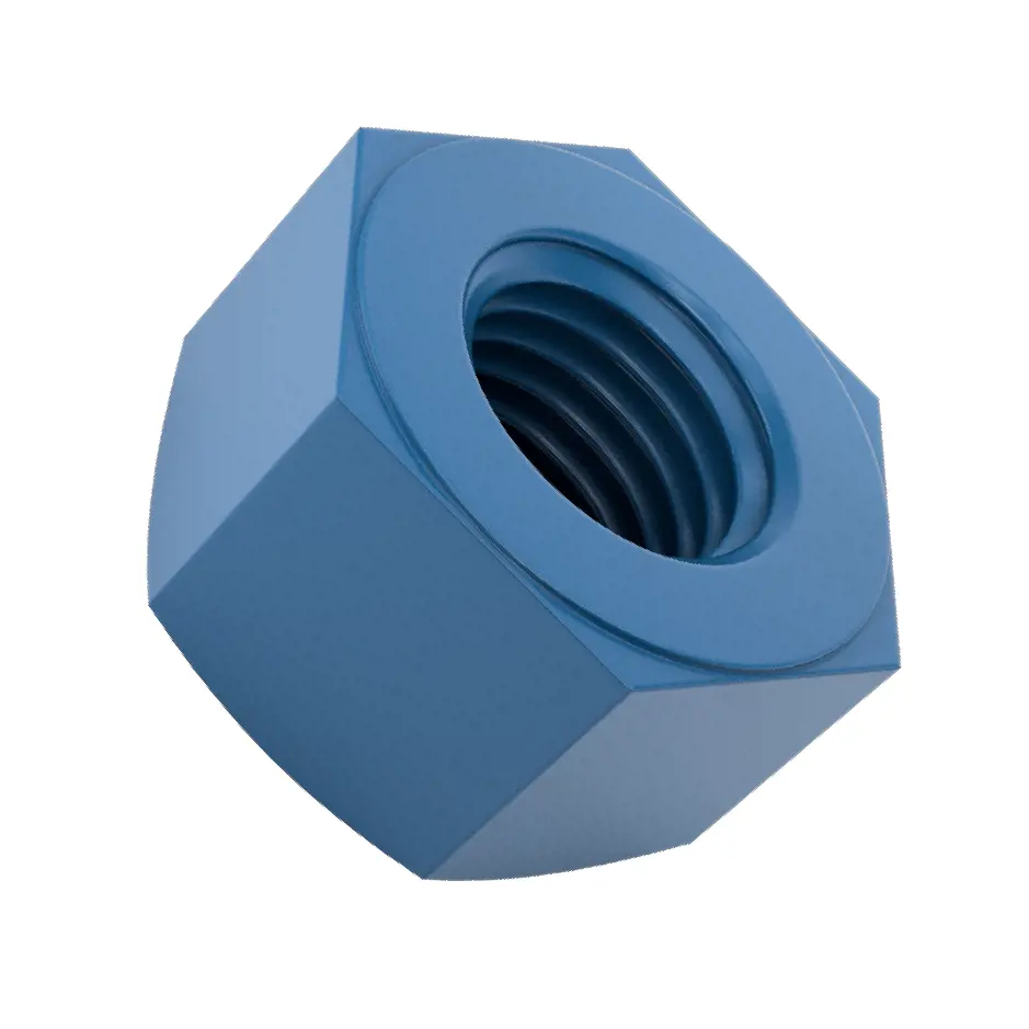 مهره شش‌گوش پروفایل سنگین فولاد با پوشش PTFE آبی/اندازه رزوه 7/8-9