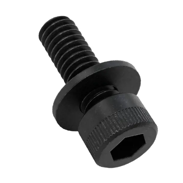 پیچ آلن با واشر تخت/فولاد آلیاژی اکسید سیاه، سایز رزوه 8-32، طول 1/2 اینچ
