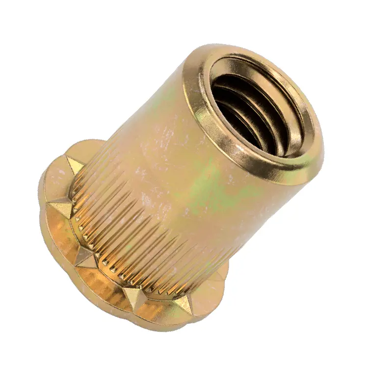 مهره پرچ ضد چرخش برای مواد نرم/فولاد با روکش روی زرد کرومات، سایز رزوه 3/8"-16