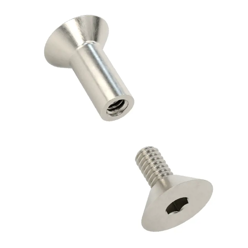 پیچ و بشکه اتصال سر خزینه/سایز رزوه 1/4"-20، برای ضخامت ورق 1-3/8" تا 1-1/2"