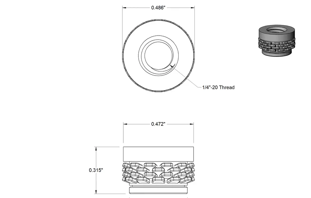 درج رزوه‌ای پرسی مخصوص کامپوزیت‌ها/1/4"-20 Thread Size, 0.315" Installed Length
