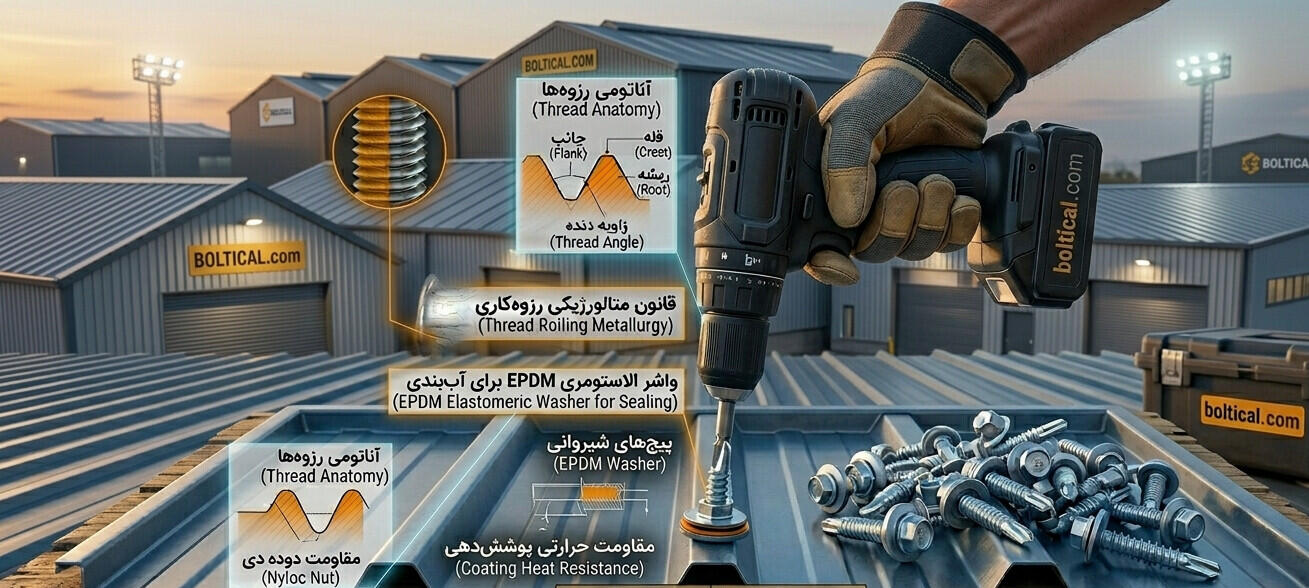 پیچ شیروانی سر متهای و واشردار