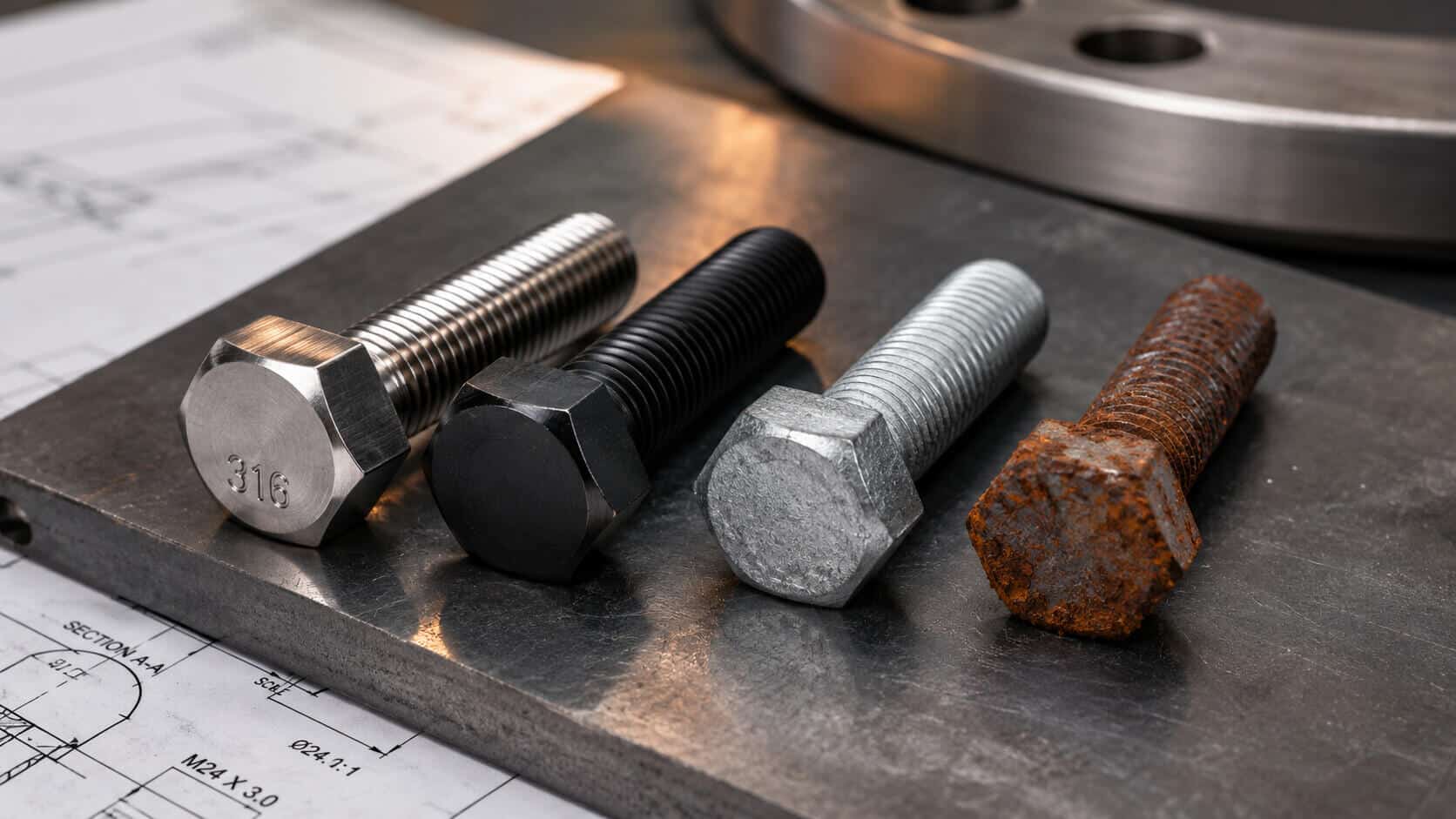 انواع متریال و پوشش‌های پیچ و مهره صنعتی با مقاومت‌های مختلف در برابر خوردگی و زنگ زدگی