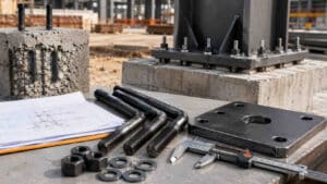 پیچ انکر صفحه ستون برای فونداسیون اسکلت فلزی با مهره و واشر